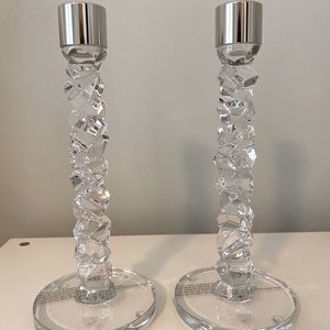 New-in-Box Orrefors Carat Candlestick Medium Pair